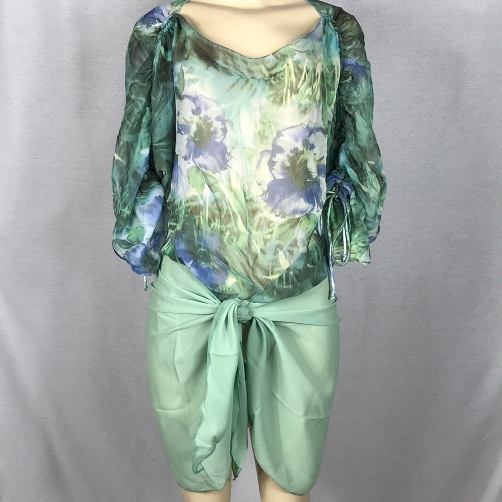 Zuliana Beach Cover Up Sarong & Tropical Print Top New